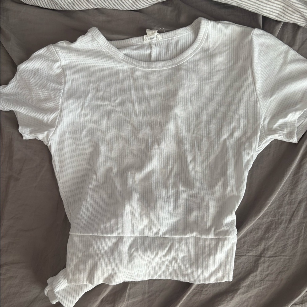White Ribbed Short Sleeve Top - Picture 2 of 7